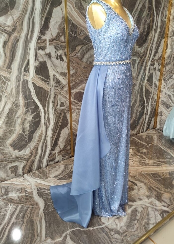 Uzun taşlı mavi abiye  - Görsel 5