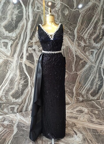 Siyah taşlı abiye - Görsel 5