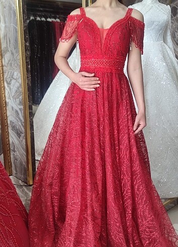 Kırmızı simli abiye  - Görsel 6