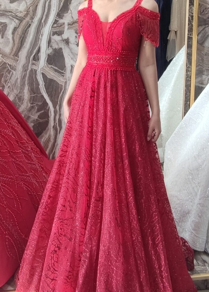 Kırmızı simli abiye  - Görsel 4