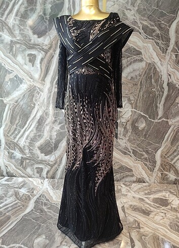 Siyah taşlı abiye - Görsel 8