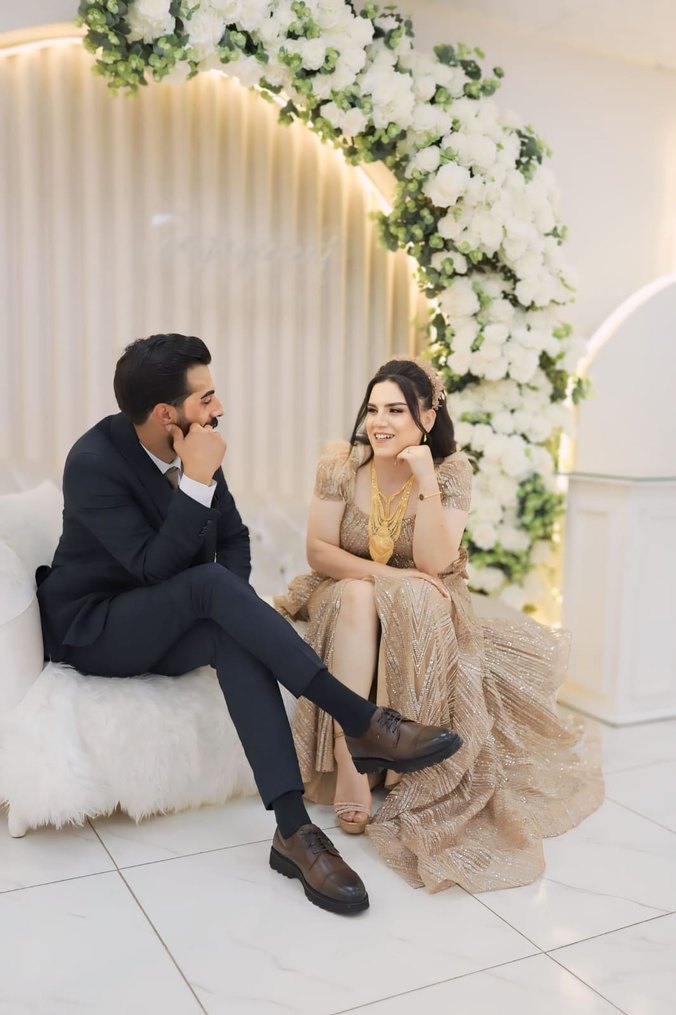 Bej İşlemeli Uzun Drapeli Nişan Elbisesi - Görsel 2