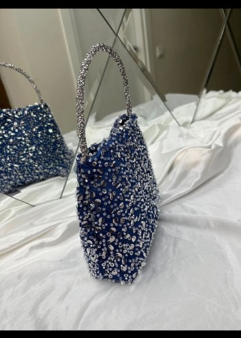 Zara İşlemeli Mavi Boncuklu Kadın Portföy Abiye Çanta