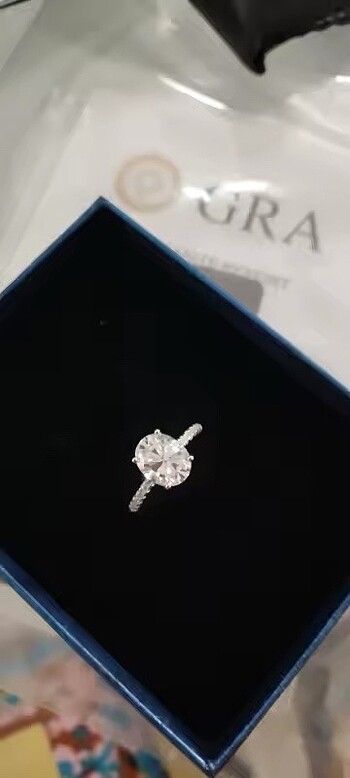 swarovski 3 ct Mozanit Oval Tek Taş Yüzük