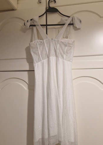 Beyaz Midi Drapeli Straplez Nikah Elbisesi - Görsel 2