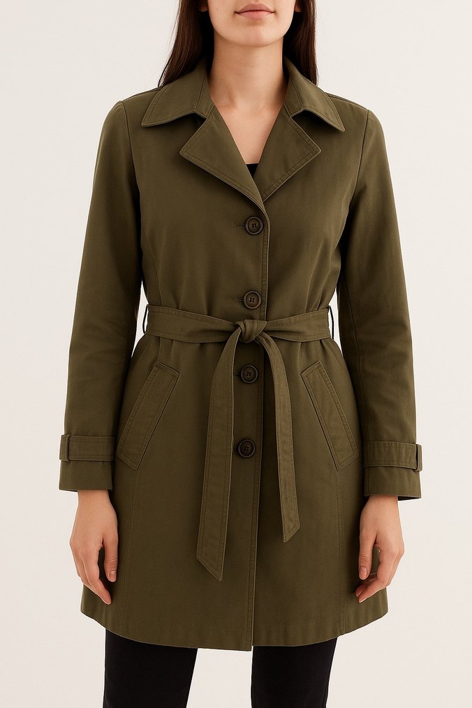 Kemerli Kadın trençkot haki rengi - Görsel 3