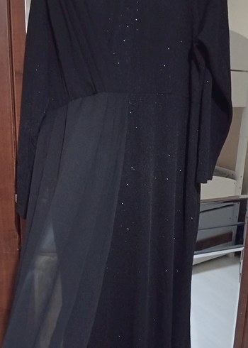 Uzun Siyah V Yaka Drapeli Gotik Abiye Elbise - Görsel 3