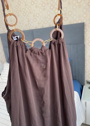 Zara Zincir Detaylı Kahverengi Uzun Bohem Elbise