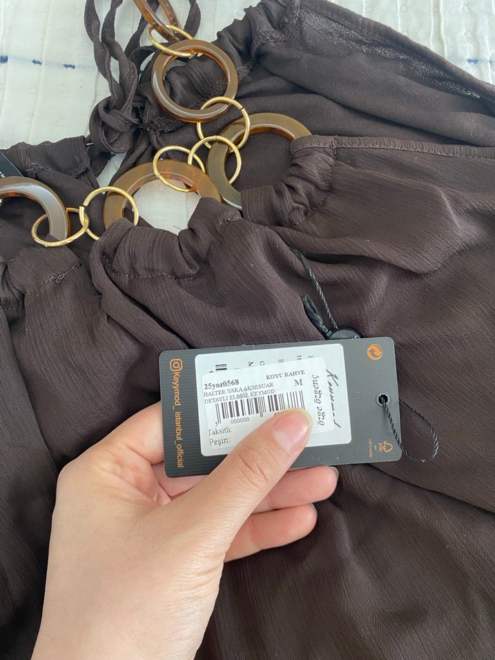 Zincir Detaylı Kahverengi Uzun Bohem Elbise - Görsel 3