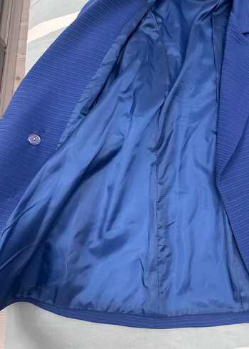 Düğmeli Mavi Kadın Midi Blazer Ceket - Görsel 3