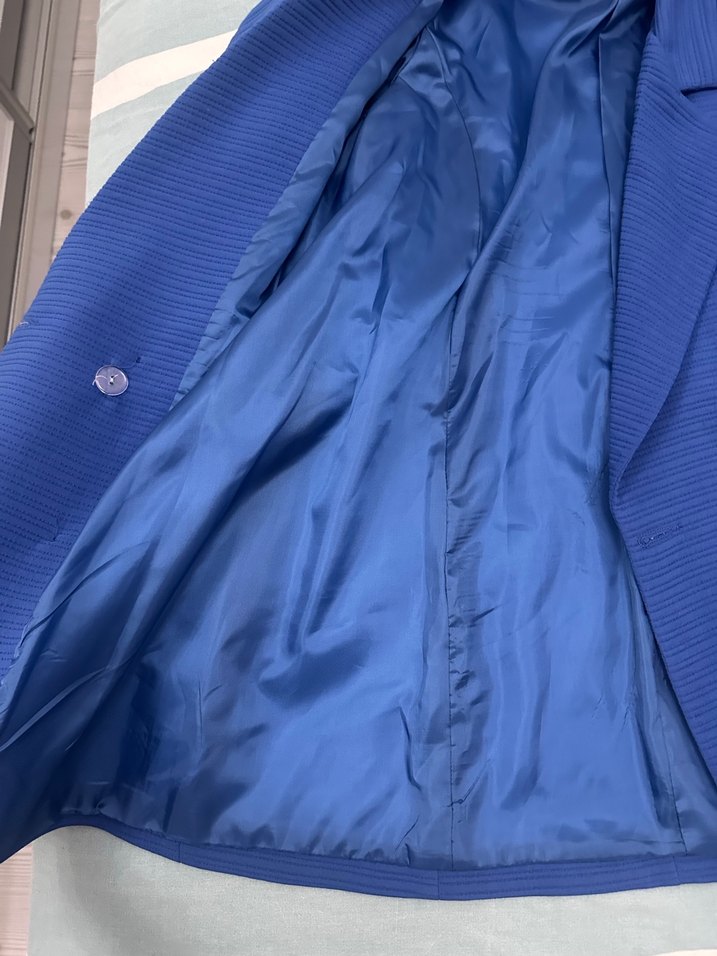 Düğmeli Mavi Kadın Midi Blazer Ceket - Görsel 3