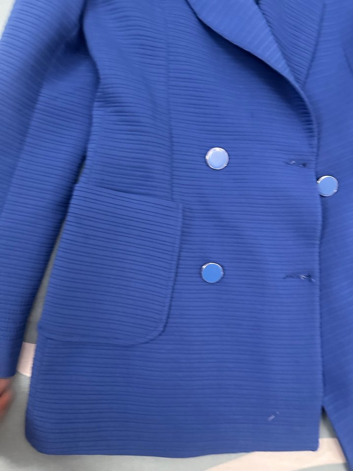 Düğmeli Mavi Kadın Midi Blazer Ceket - Görsel 2