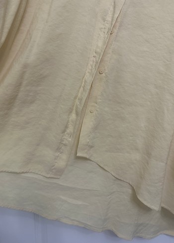 Sarı Keten Düğmeli Uzun Kollu Gömlek - Görsel 5