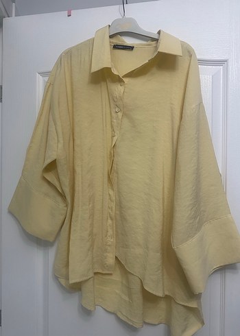 Sarı Keten Düğmeli Uzun Kollu Gömlek - Görsel 2