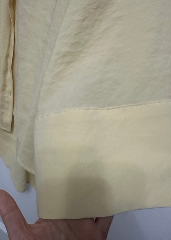 Sarı Keten Düğmeli Uzun Kollu Gömlek - Görsel 6