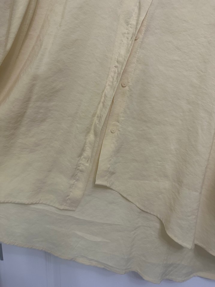 Sarı Keten Düğmeli Uzun Kollu Gömlek - Görsel 5