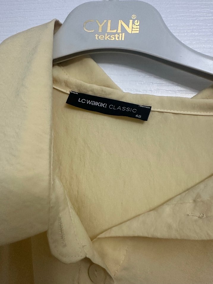 Sarı Keten Düğmeli Uzun Kollu Gömlek - Görsel 3