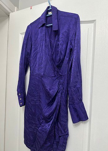 Parlak Mor saten Kadın Uzun elbise - Görsel 5