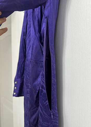 Parlak Mor saten Kadın Uzun elbise - Görsel 3