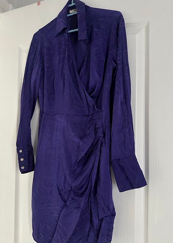 Parlak Mor saten Kadın Uzun elbise - Görsel 6