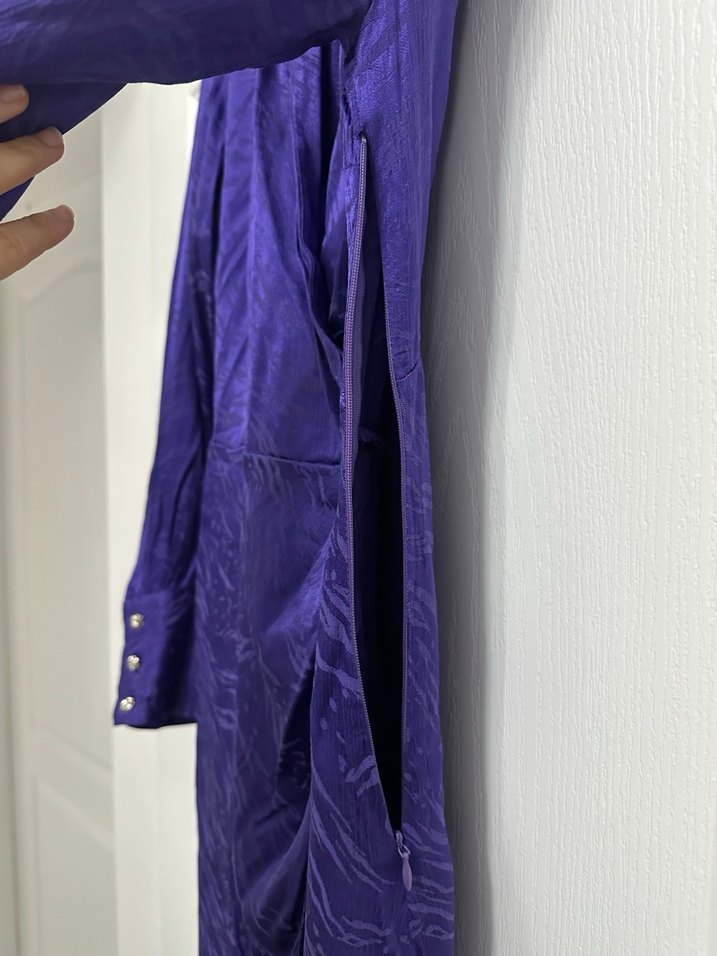 Parlak Mor saten  Kadın Uzun elbise - Görsel 3