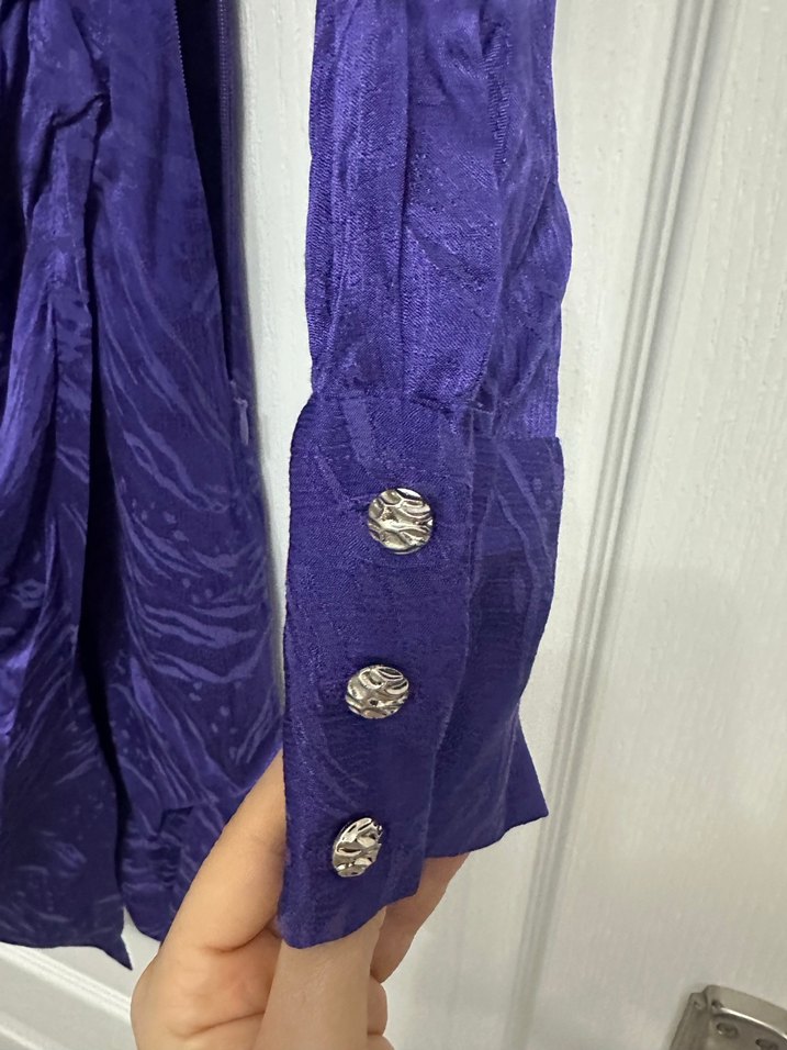 Parlak Mor saten  Kadın Uzun elbise - Görsel 4