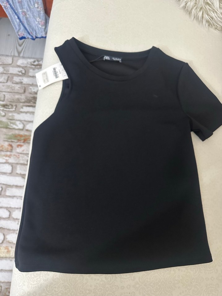 Kadın Siyah Kısa Kollu Basic Tişört - Görsel 3