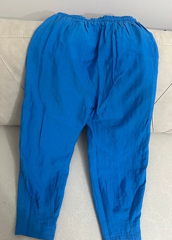 Mavi Rahat Kesim Keten Kadın Pantolon - Görsel 5