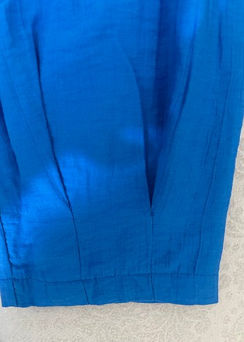 Mavi Rahat Kesim Keten Kadın Pantolon - Görsel 3