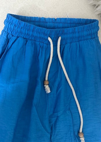 Mavi Rahat Kesim Keten Kadın Pantolon - Görsel 2