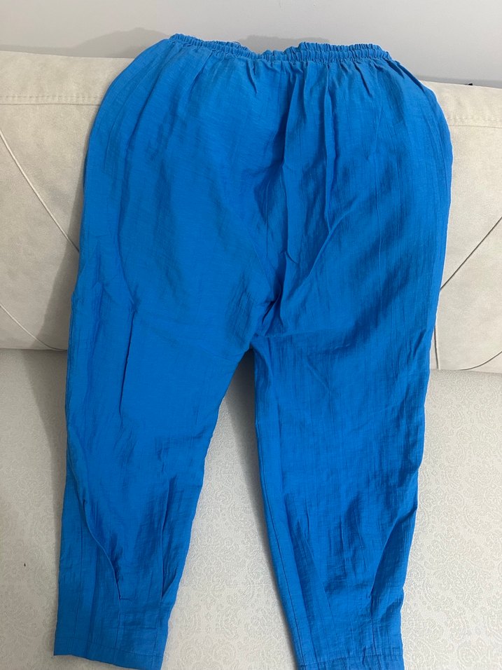 Mavi Rahat Kesim Keten Kadın Pantolon - Görsel 5