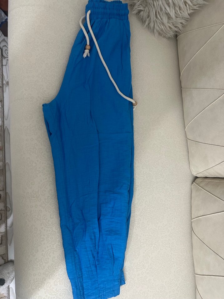 Mavi Rahat Kesim Keten Kadın Pantolon - Görsel 4