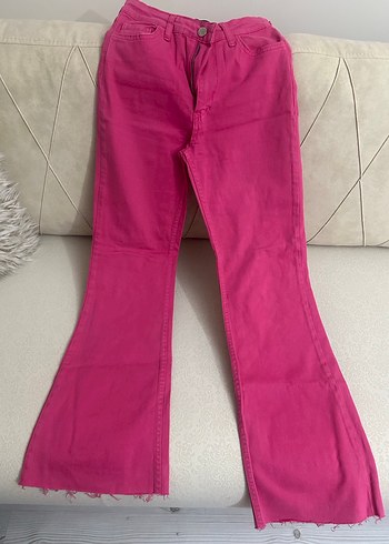 Pembe Salaş Midi Kadın Kot Pantolon - Görsel 4
