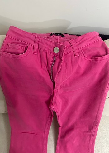 Pembe Salaş Midi Kadın Kot Pantolon - Görsel 2