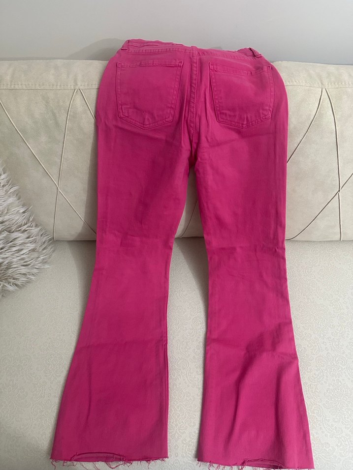 Pembe Salaş Midi Kadın Kot Pantolon - Görsel 3