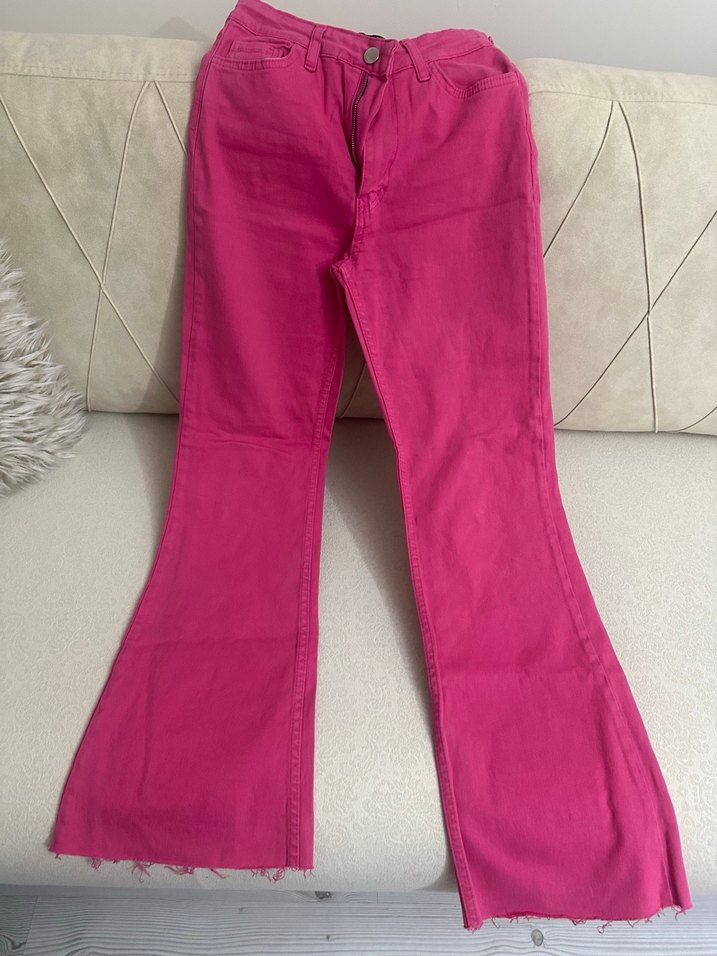 Pembe Salaş Midi Kadın Kot Pantolon - Görsel 4