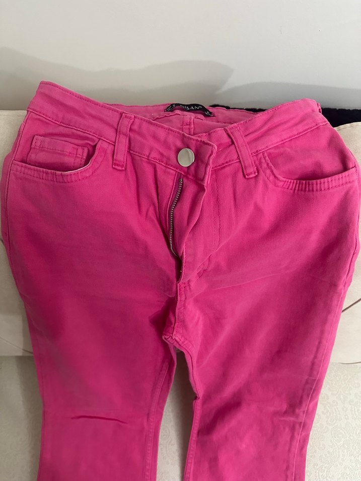 Pembe Salaş Midi Kadın Kot Pantolon - Görsel 2