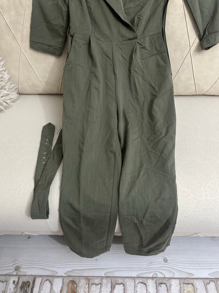 Kadın Kemerli Keten Uzun Tulum - Görsel 5