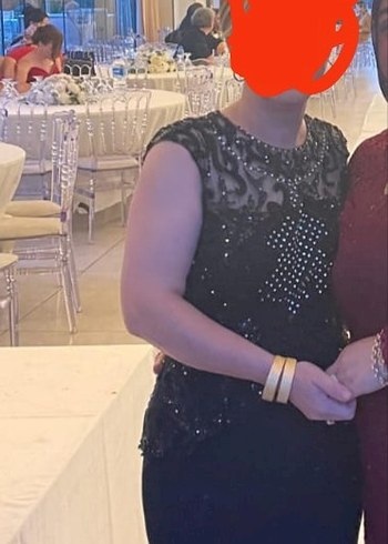 Abiye Siyah Payetli bisiklet yaka uzun abiye