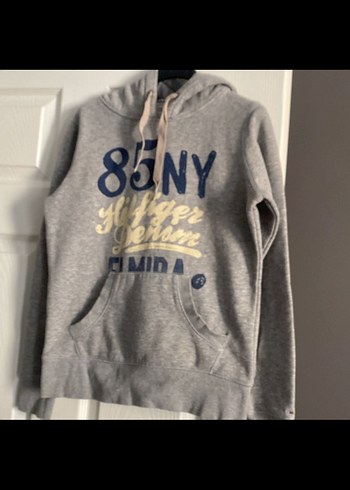 Tommy Hilfiger Gri Erkek Kapüşonlu Sweatshirt 85NY Baskılı