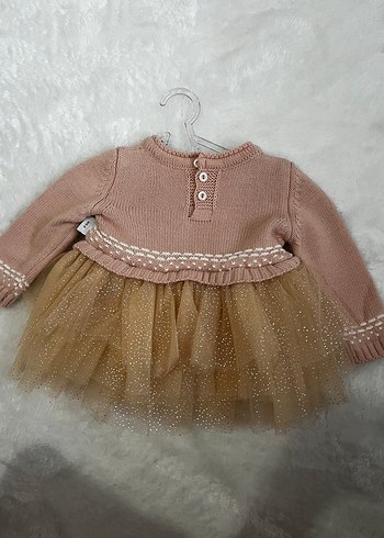 Krem Renk Nakışlı Kız Çocuk Örgü Elbise - Görsel 2