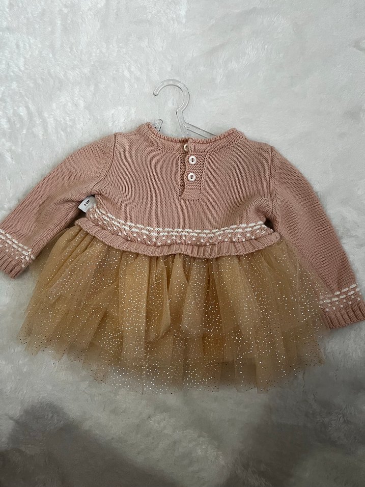 Krem Renk Nakışlı Kız Çocuk Örgü Elbise - Görsel 2