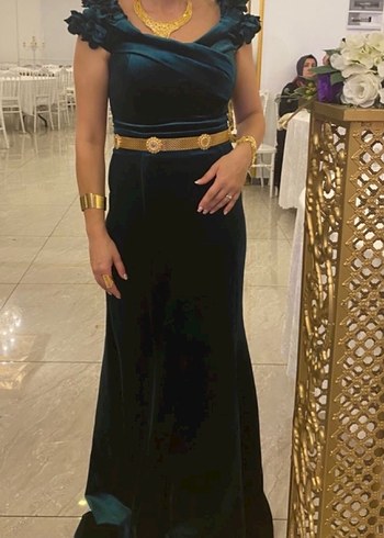 Kadın Uzun zümrüt yeşili Drapeli Abiye Elbise - Görsel 3