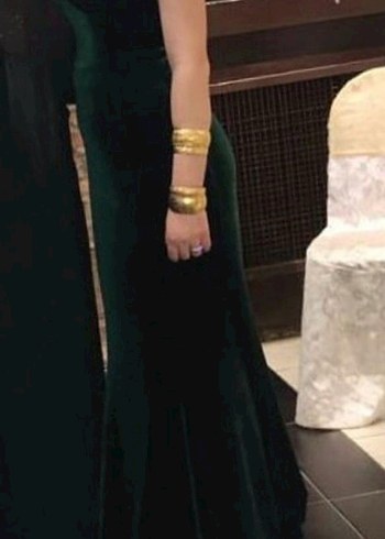 Kadın Uzun zümrüt yeşili Drapeli Abiye Elbise - Görsel 2