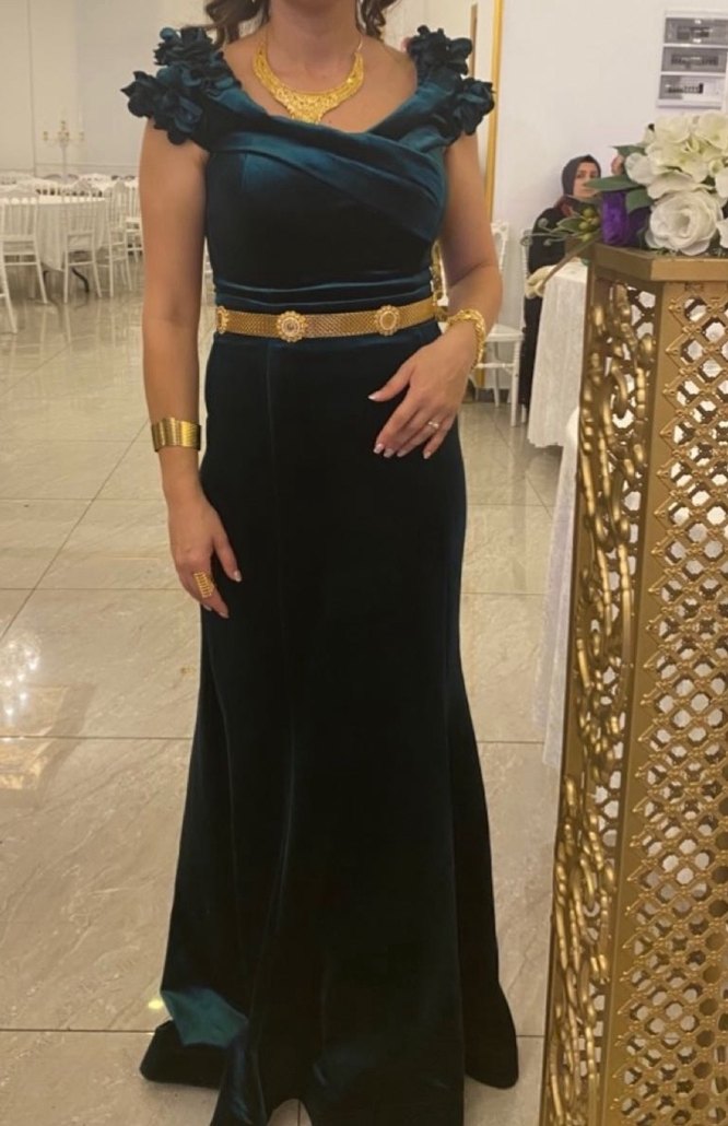 Kadın Uzun zümrüt yeşili Drapeli Abiye Elbise - Görsel 3