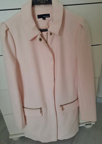 Pembe Midi Kadın Kaban, Düğmeli, Normal Kesim