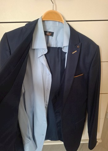 Düğmeli Mavi Erkek Takım Elbise - Görsel 4