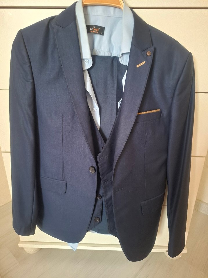 Düğmeli Mavi Erkek Takım Elbise - Görsel 2