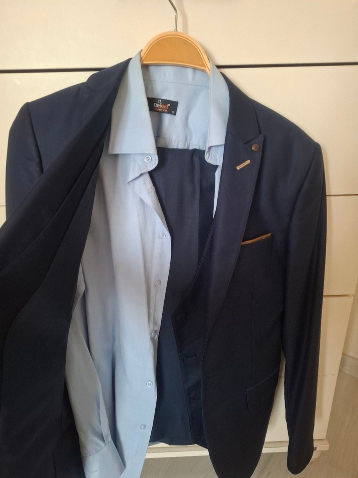 Düğmeli Mavi Erkek Takım Elbise - Görsel 4