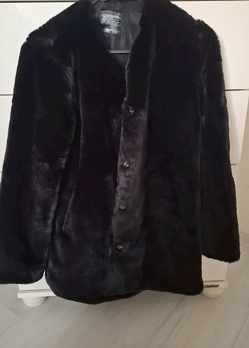 Siyah Kadın Midi Boy Peluş Kürk Ceket - Görsel 3